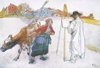 Along came Joanna leading Blomma the cow by Carl Larsson